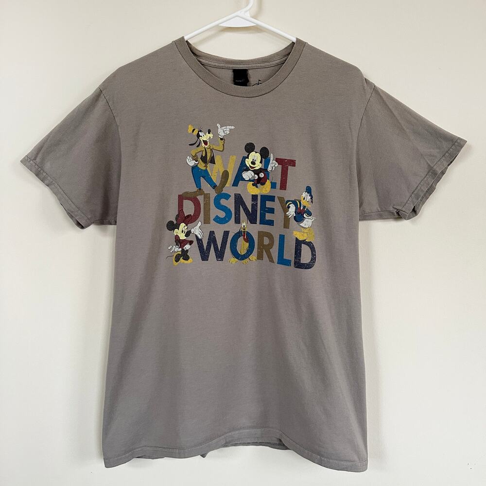Disney Parks Walt Disney World Mickey Minnie Goofy Pluto Gray Graphic Tee M